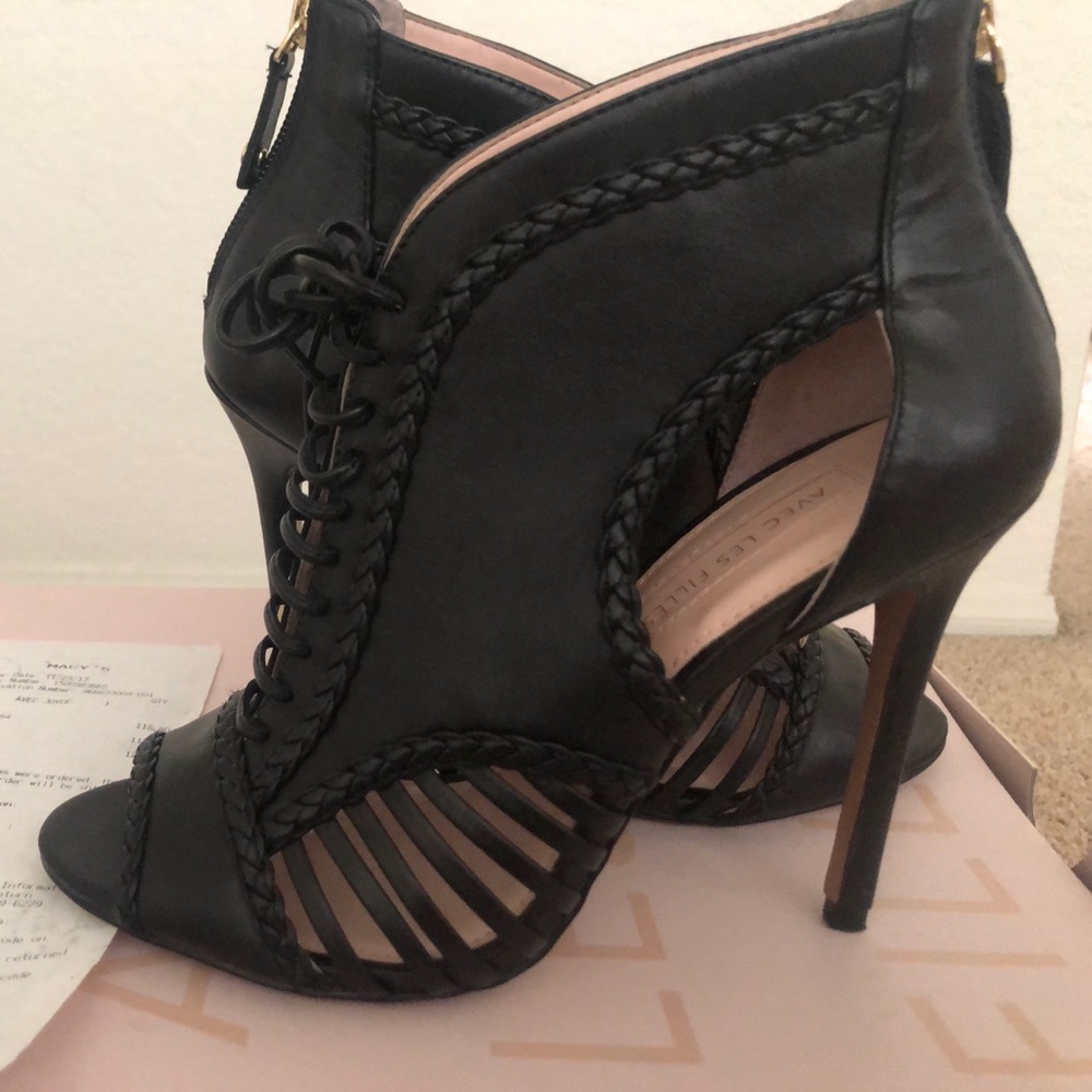 Black lace up leather heels